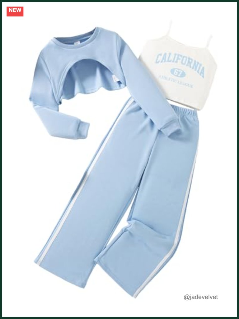 Girls 3-Piece Outfit Long Sleeve Crop Top Cami & Sweatpants Set Fall